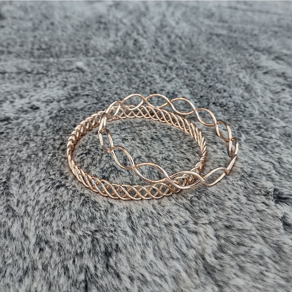 Rose Gold Bangle Bracelets Set of 2